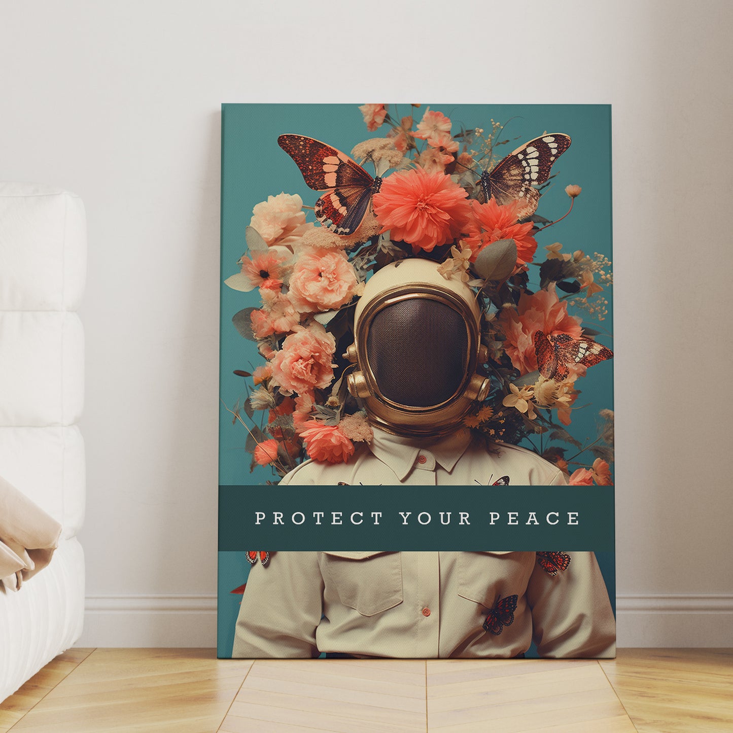 Protect Your Peace Floral Astronaut Canvas Art Print