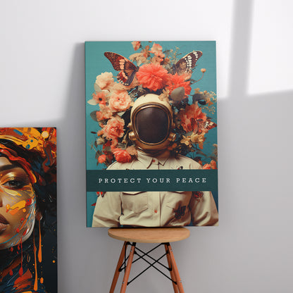 Protect Your Peace Floral Astronaut Canvas Art Print