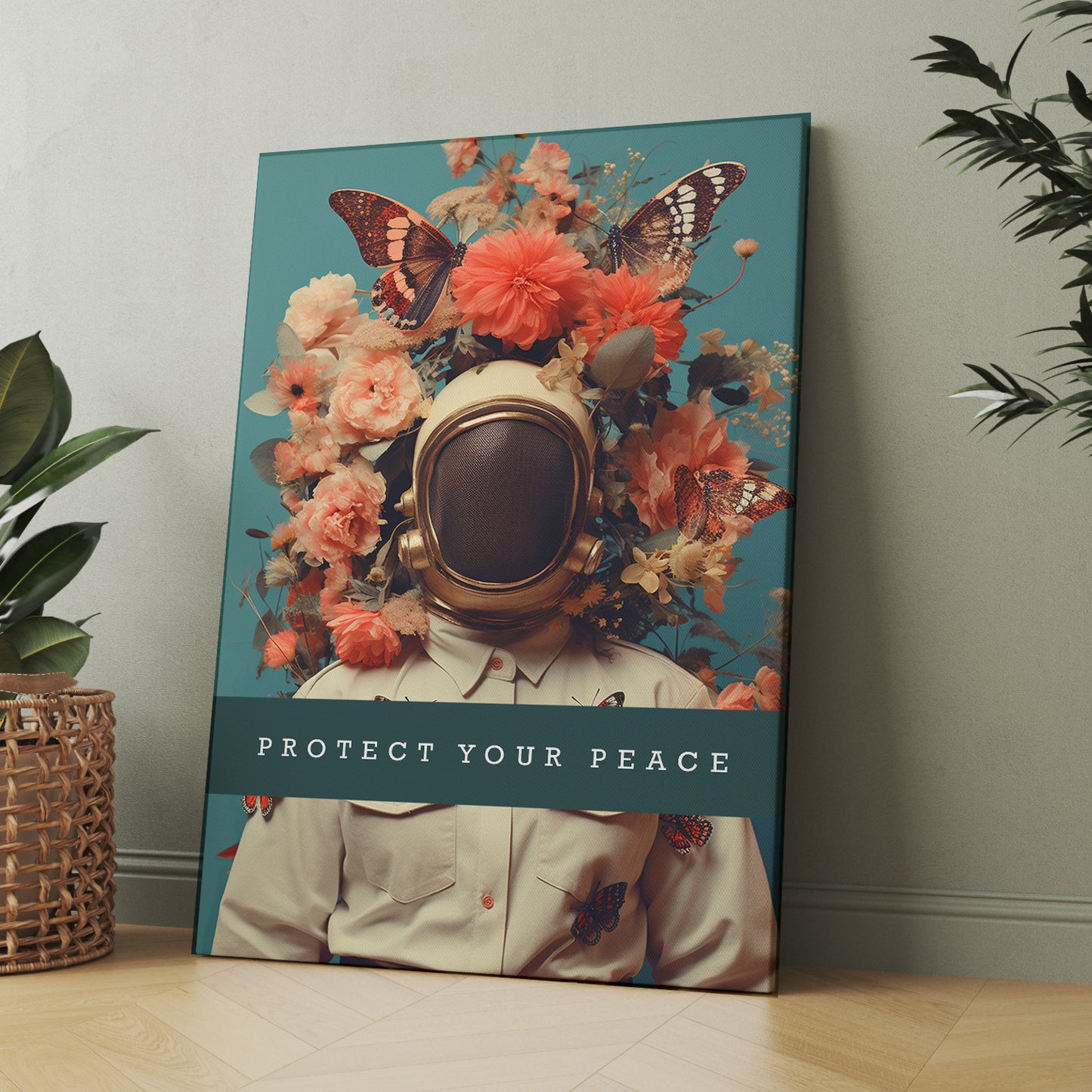 Protect Your Peace Floral Astronaut Canvas Art Print