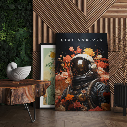 Stay Curious Astronaut Bloom Canvas Art Print