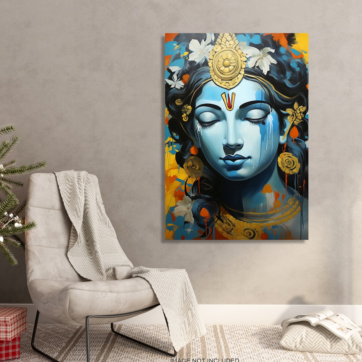 Divine Shri Krishna Canvas Art: Vibrant Spiritual Wall Decor