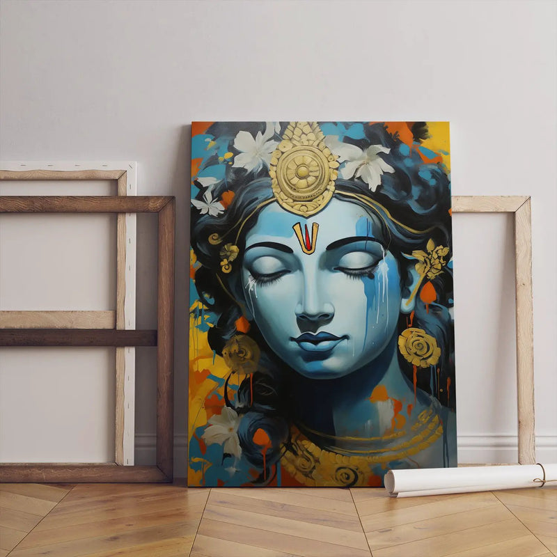 Divine Shri Krishna Canvas Art Print: Vibrant Spiritual Wall Decor