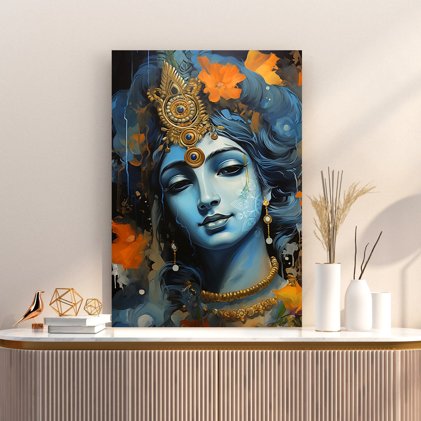 Divine Shri Krishna Canvas Art Print: Vibrant Spiritual Wall Decor