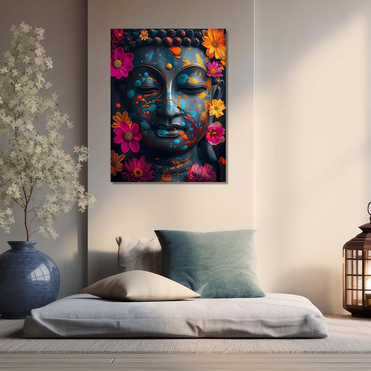 Floral Buddha Canvas Wall Art Print: Divine Serenity for Every Space