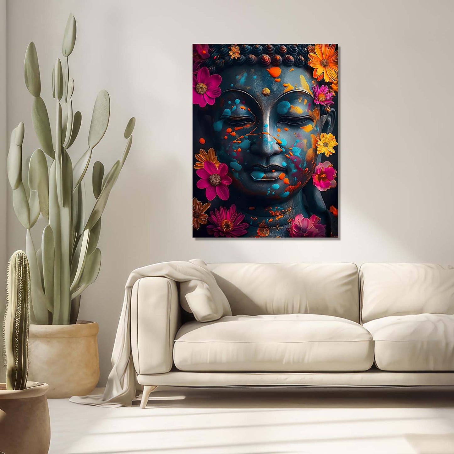 Floral Buddha Canvas Wall Art Print: Divine Serenity for Every Space