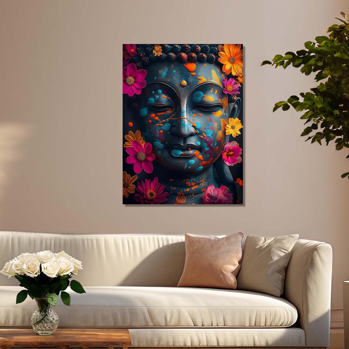 Floral Buddha Canvas Wall Art Print: Divine Serenity for Every Space