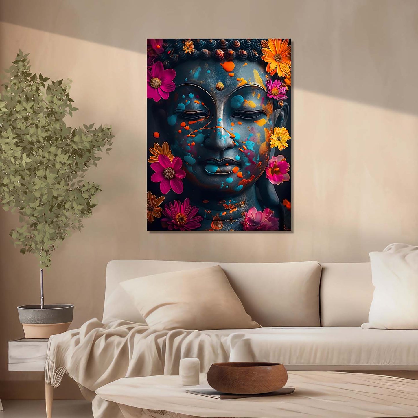 Floral Buddha Canvas Wall Art Print: Divine Serenity for Every Space