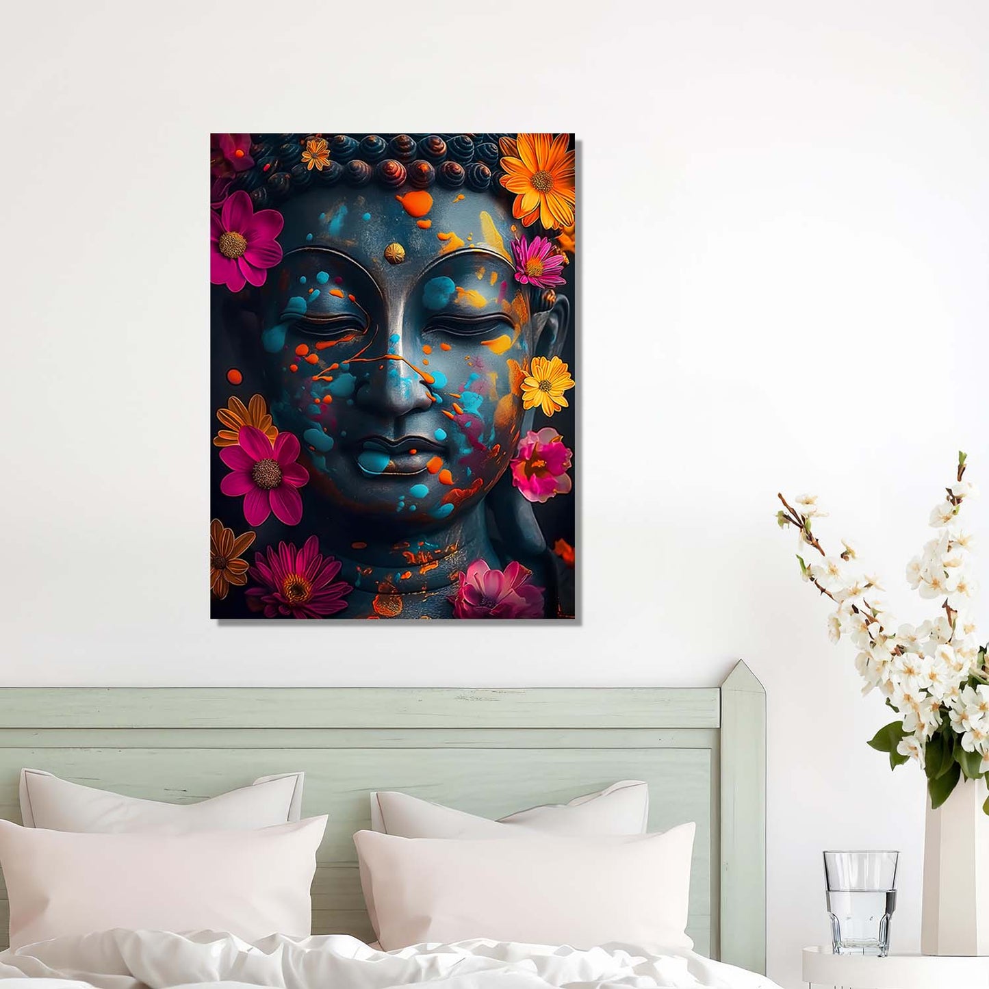 Floral Buddha Canvas Wall Art Print: Divine Serenity for Every Space