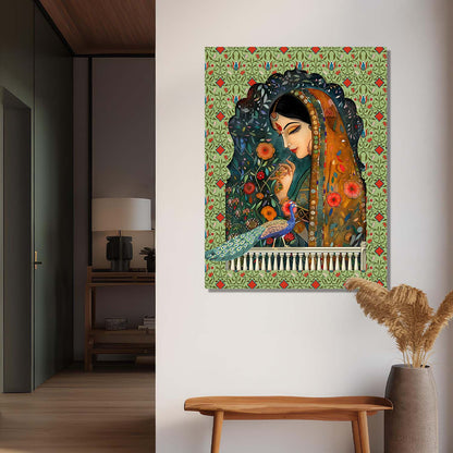 Traditional Indian Rajasthani Woman Vibrant Art Canvas Print