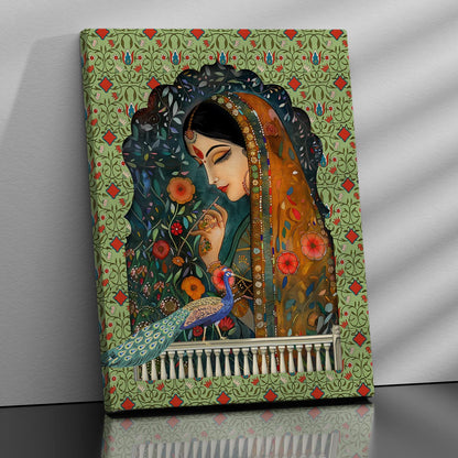 Traditional Indian Rajasthani Woman Vibrant Art Canvas Print