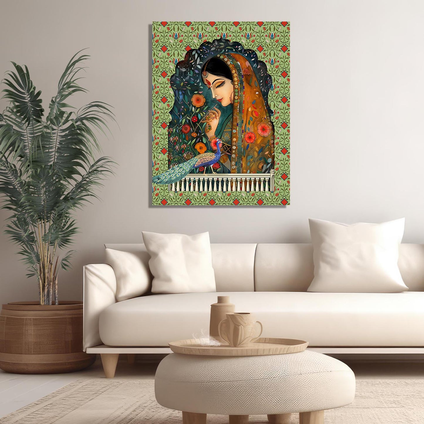 Traditional Indian Rajasthani Woman Vibrant Art Canvas Print