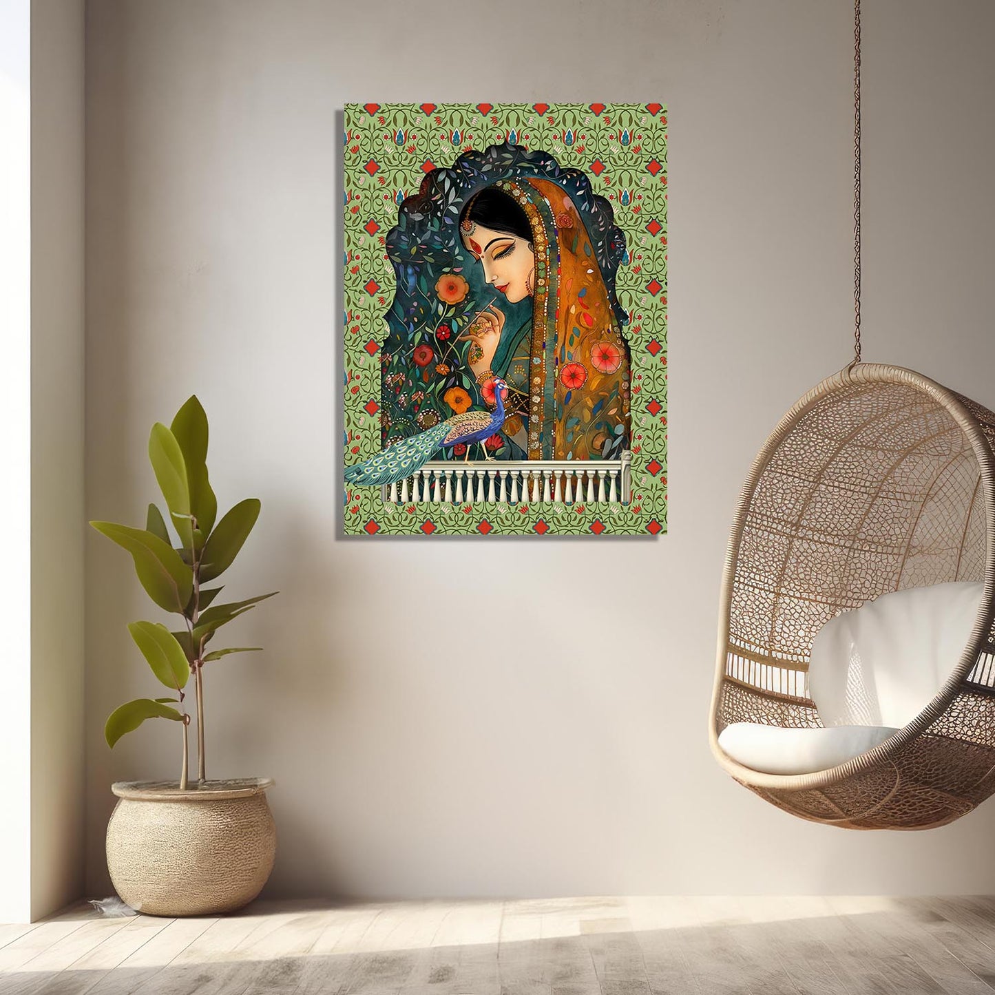 Traditional Indian Rajasthani Woman Vibrant Art Canvas Print