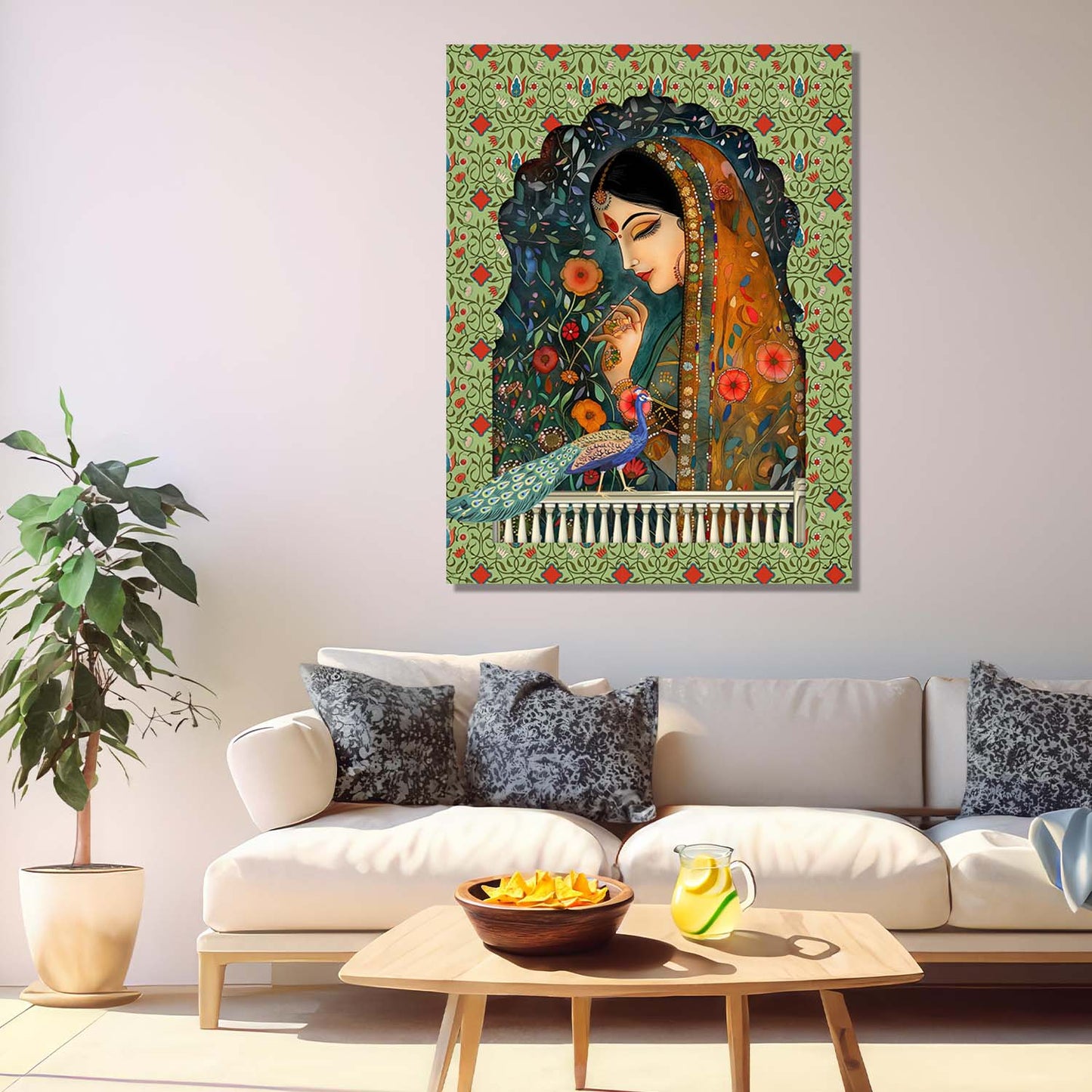 Traditional Indian Rajasthani Woman Vibrant Art Canvas Print