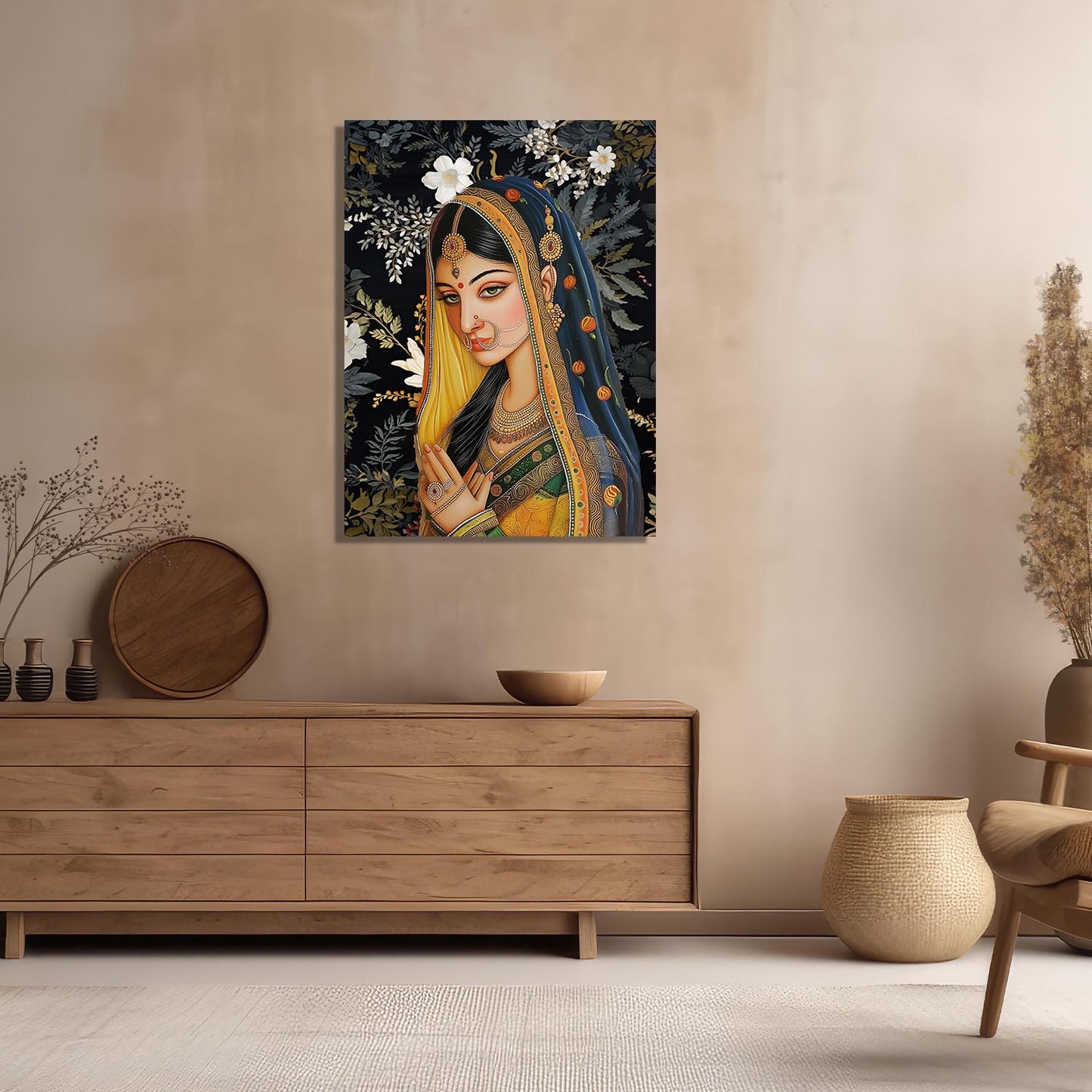 Traditional Indian Rajasthani Woman Vibrant Art Canvas Print