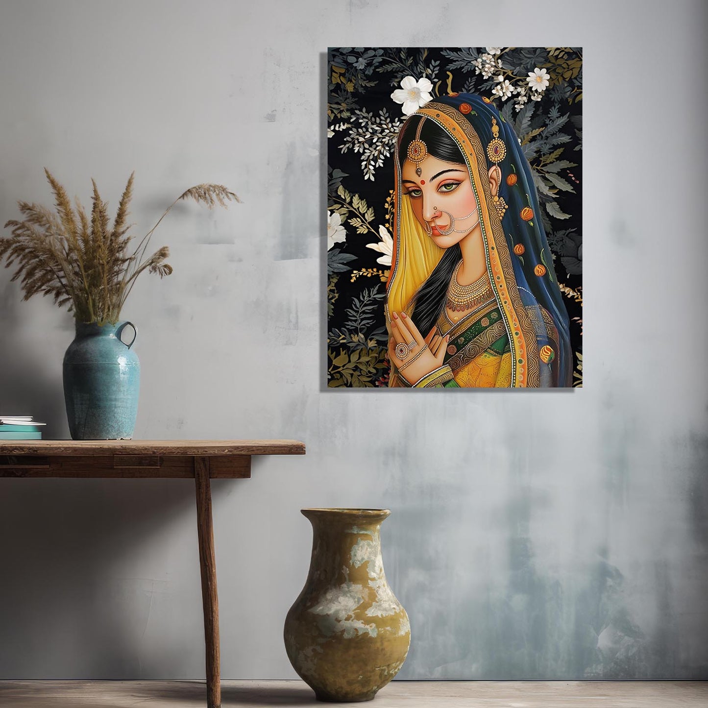 Traditional Indian Rajasthani Woman Vibrant Art Canvas Print