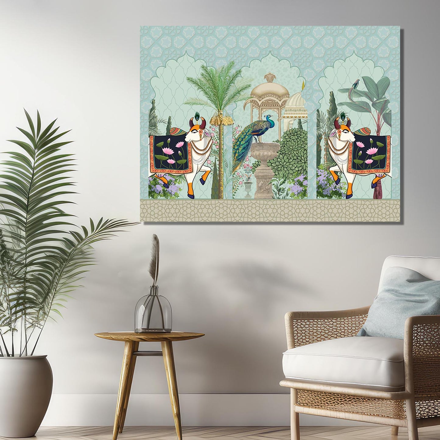 Traditional Indian Pichwai Art Canvas Print for Living Room Hotel & Home Wall Decoration