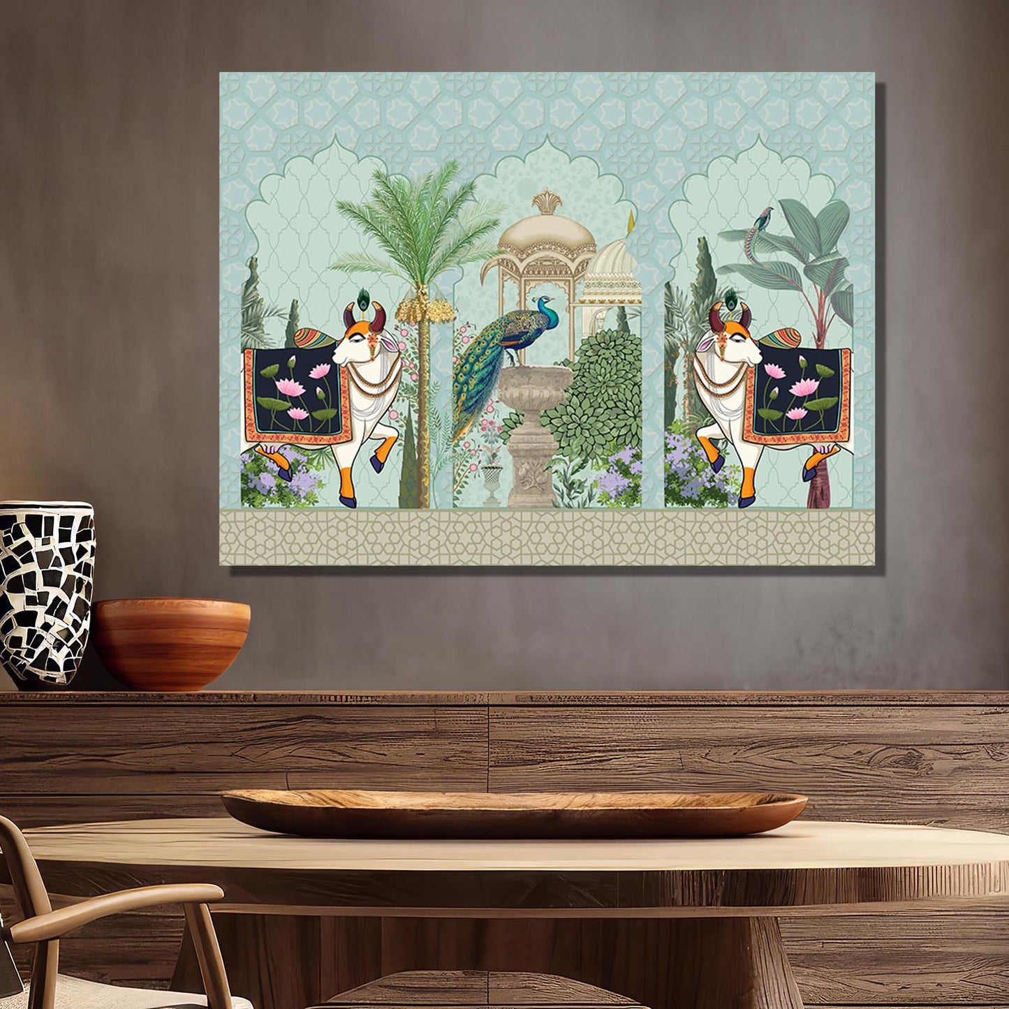 Traditional Indian Pichwai Art Canvas Print for Living Room Hotel & Home Wall Decoration