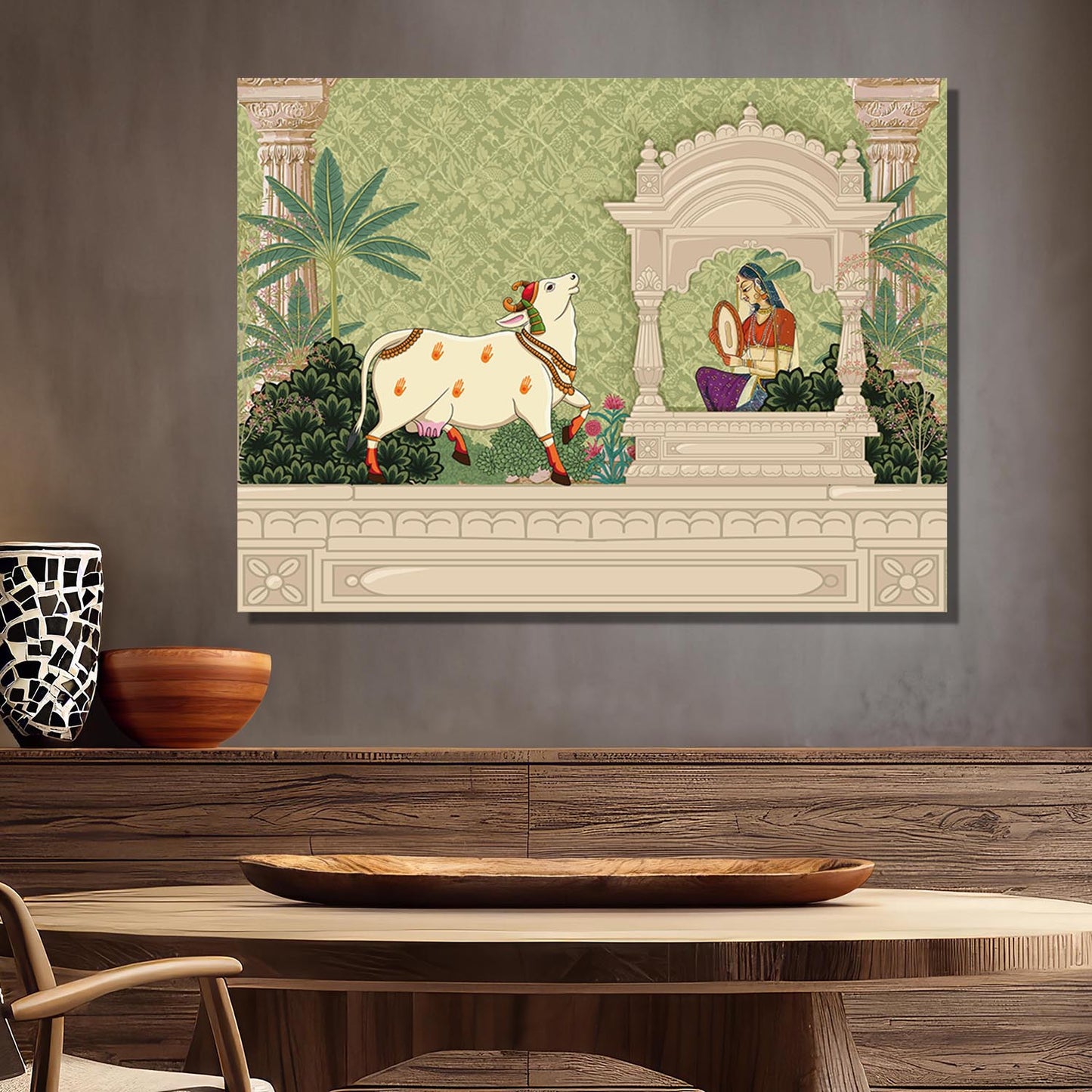 Traditional Indian Pichwai Art Canvas Print for Living Room Hotel & Home Wall Decoration