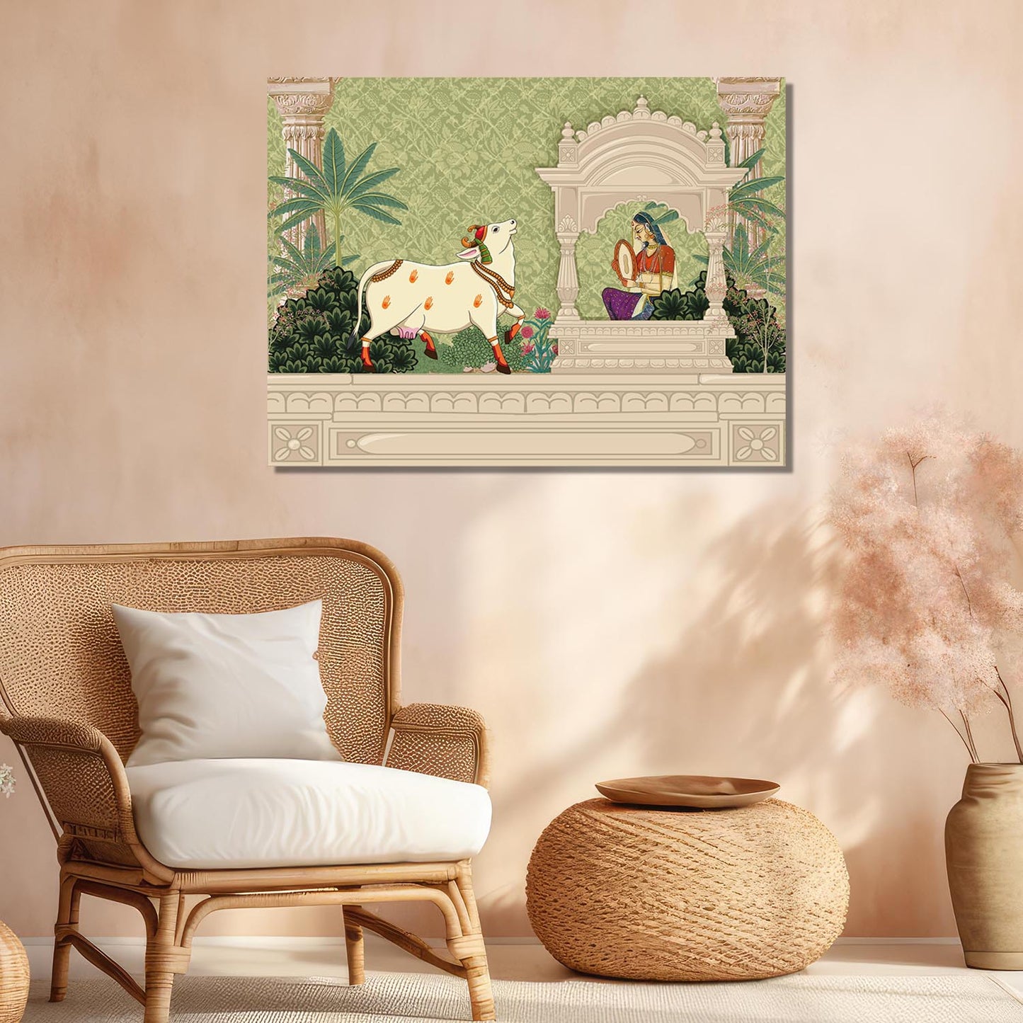 Traditional Indian Pichwai Art Canvas Print for Living Room Hotel & Home Wall Decoration