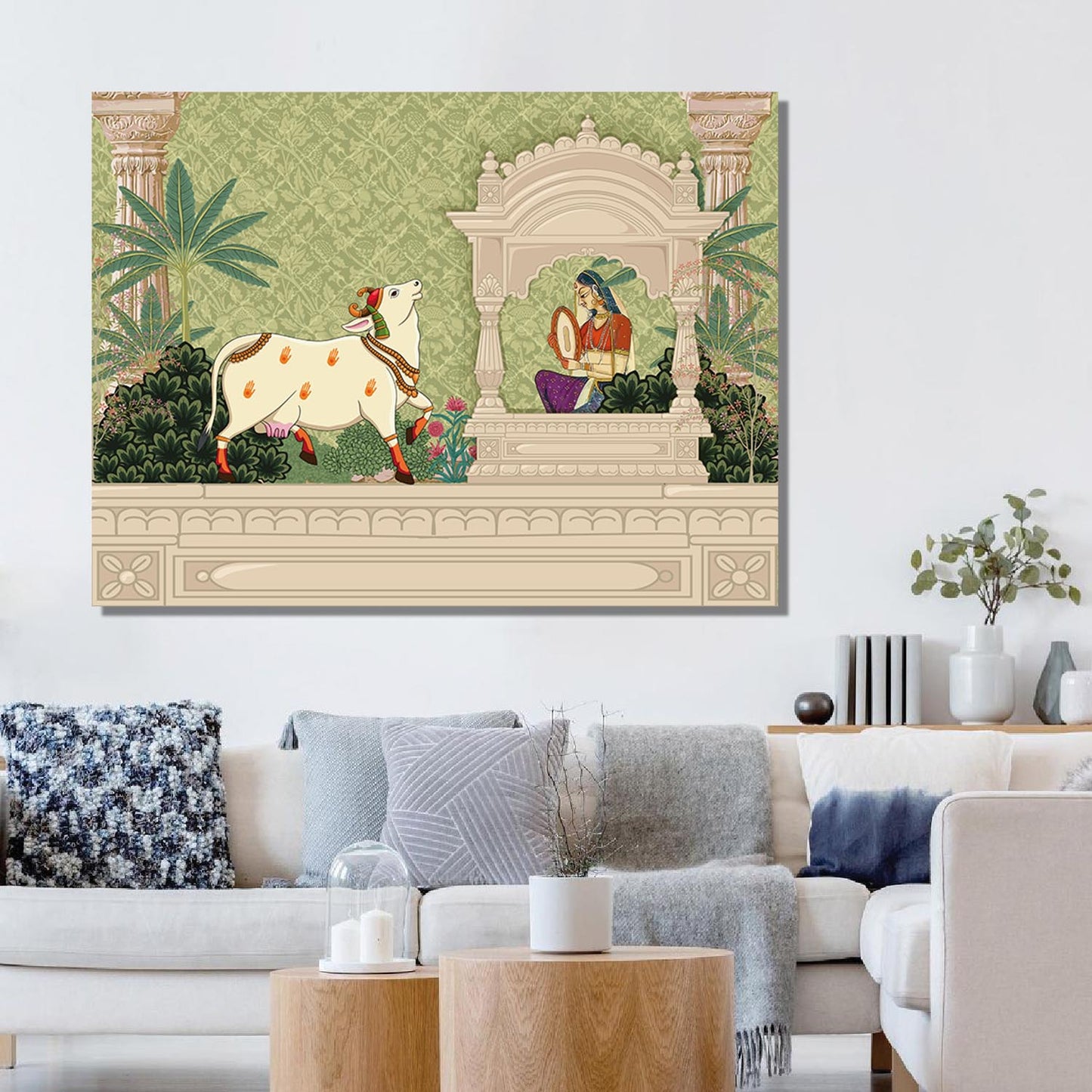 Traditional Indian Pichwai Art Canvas Print for Living Room Hotel & Home Wall Decoration