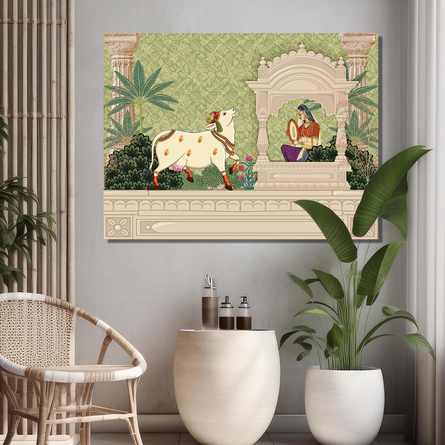 Traditional Indian Pichwai Art Canvas Print for Living Room Hotel & Home Wall Decoration