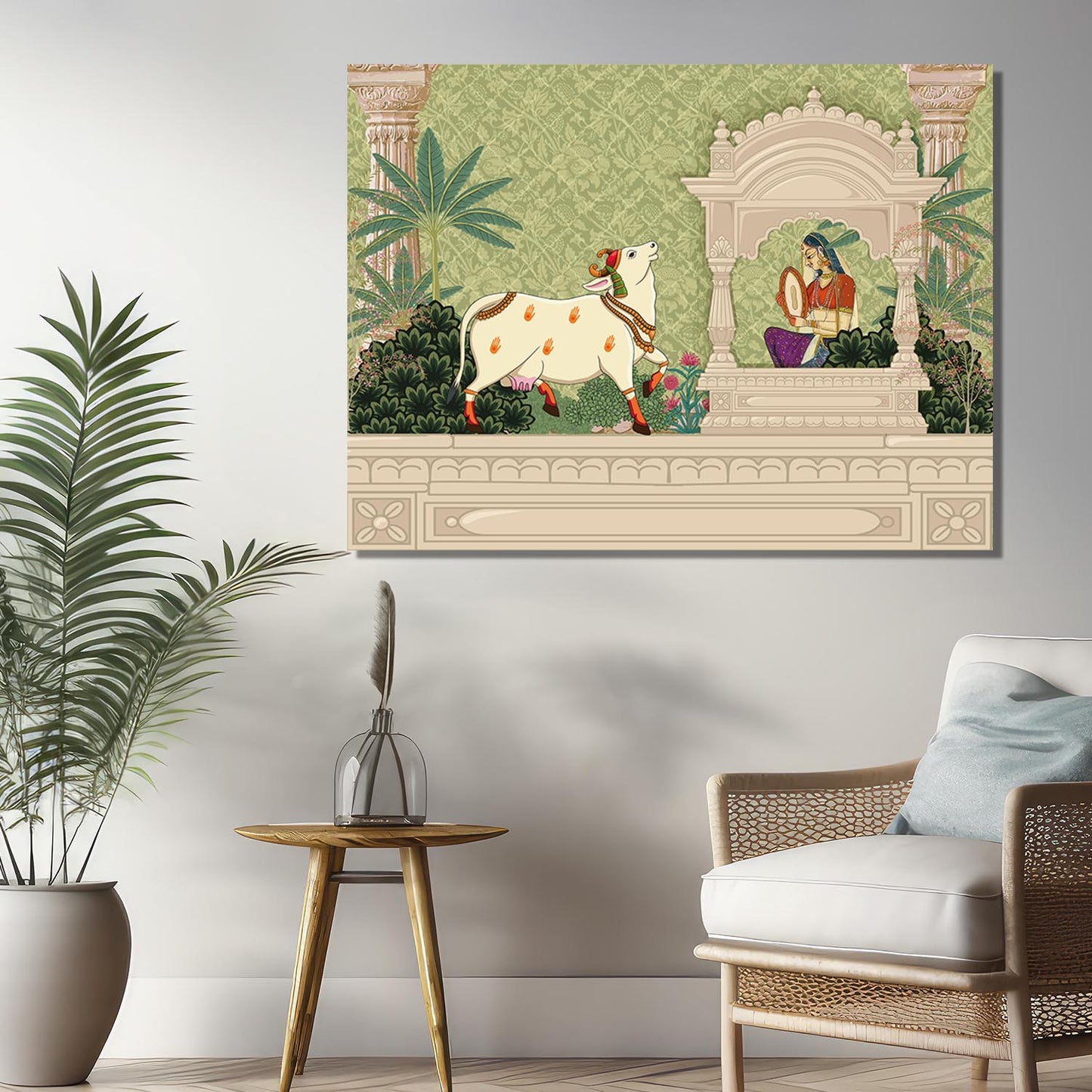 Traditional Indian Pichwai Art Canvas Print for Living Room Hotel & Home Wall Decoration