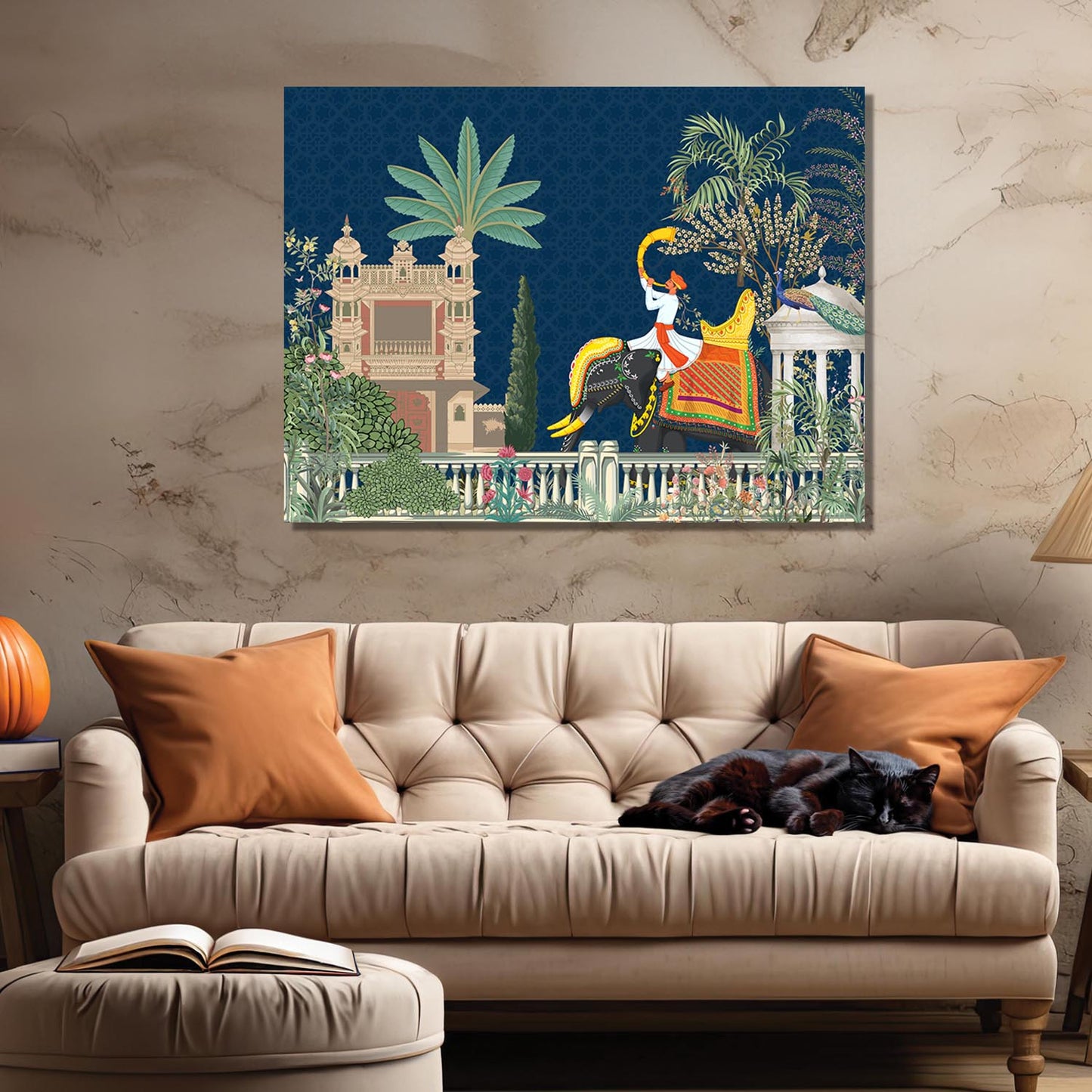 Traditional Indian Pichwai Art Canvas Print for Living Room Hotel & Home Wall Decoration