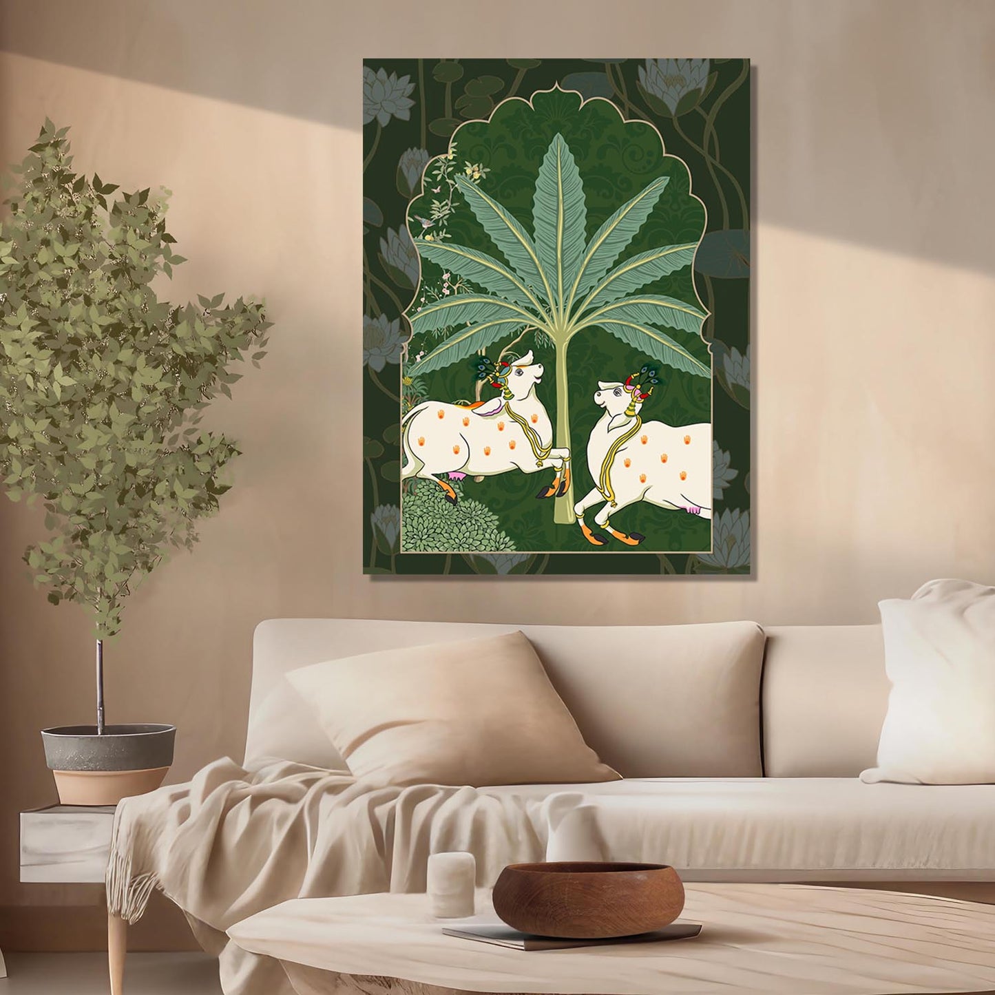 Traditional Indian Pichwai Art Canvas Print for Living Room Hotel & Home Wall Decoration