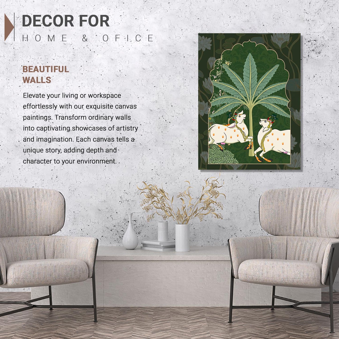 Traditional Indian Pichwai Art Canvas Print for Living Room Hotel & Home Wall Decoration