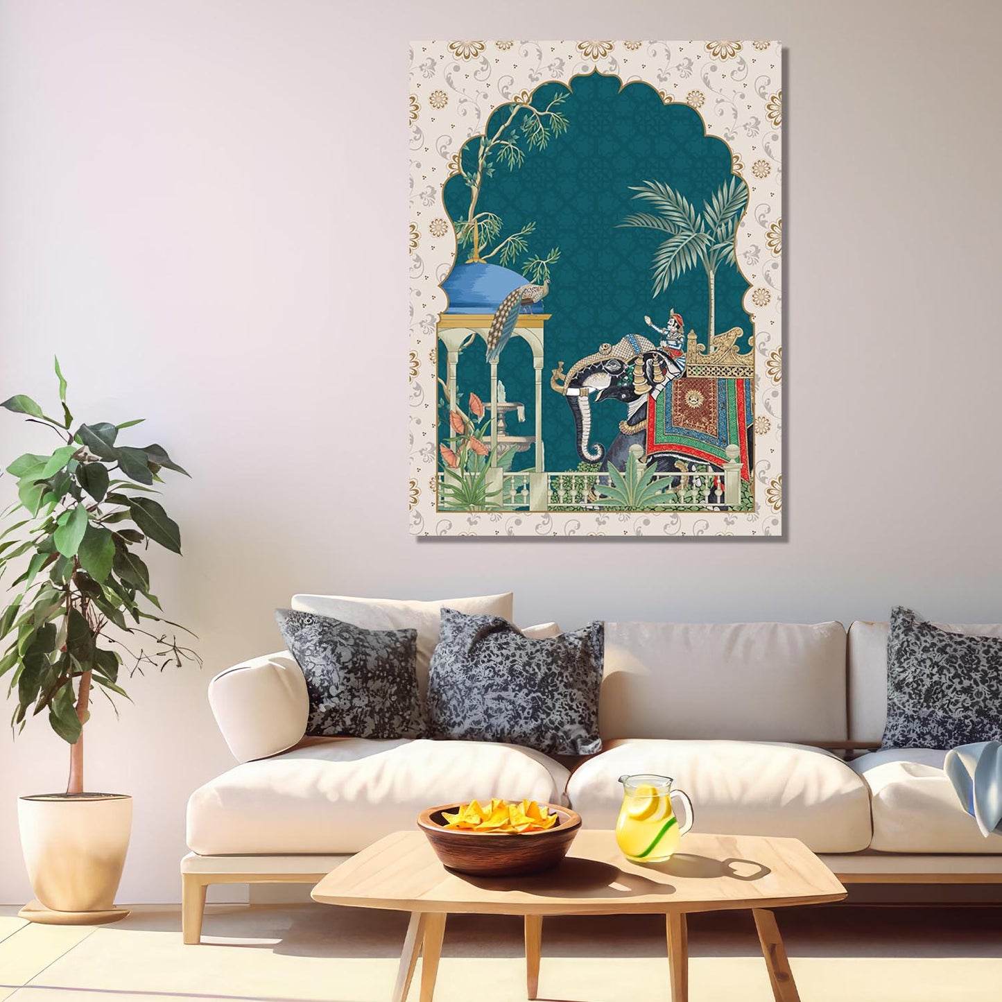 Traditional Indian Pichwai Art Canvas Print for Living Room Hotel & Home Wall Decoration