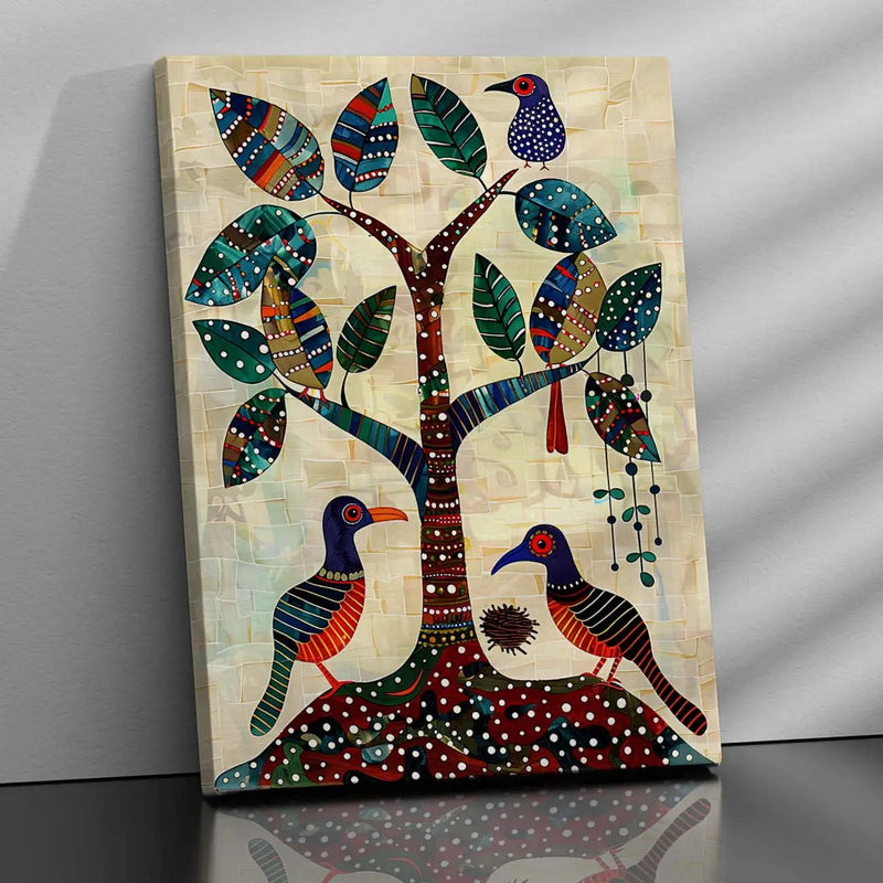 Traditional Inidan Bhil Art Canvas Painting For Home Decor Wall Decor