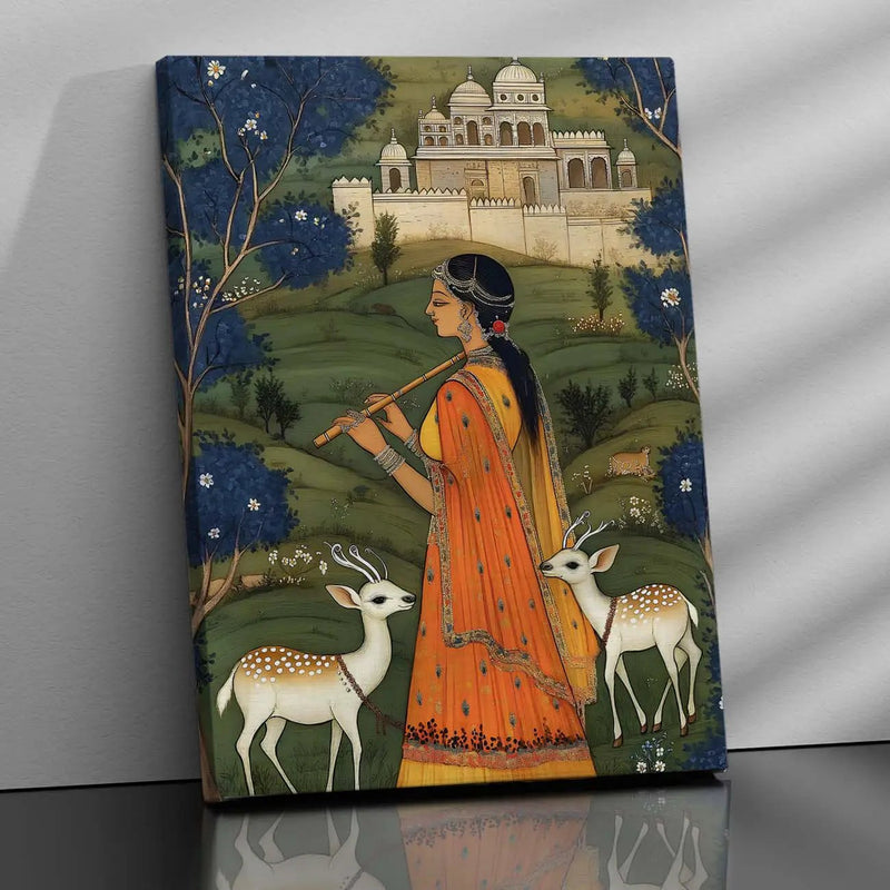 Traditional Inidan Folk Art -  Kangra Art Canvas Prints For Home Decor Wall Decor