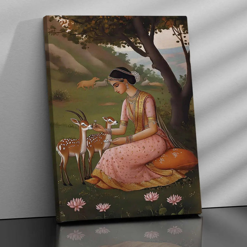 Traditional Inidan Folk Art -  Kangra Art Canvas Prints For Home Decor Wall Decor