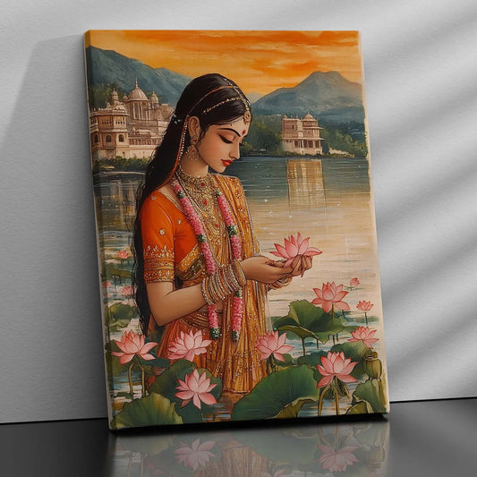 Traditional Inidan Folk Art -  Kangra Art Canvas Prints For Home Decor Wall Decor