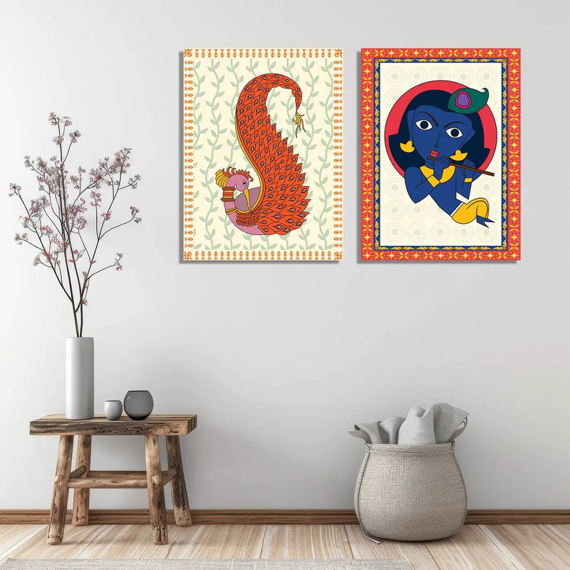 Traditional Indian Folk Art Gond Art Canvas Prints For Home Decor Wall Decor