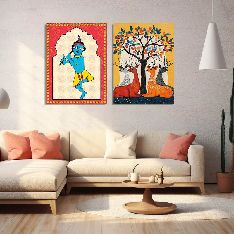 Traditional Indian Folk Art Gond Art Canvas Prints For Home Decor Wall Decor
