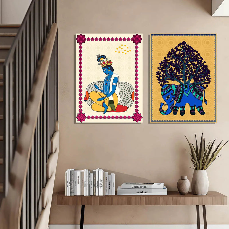 Traditional Indian Folk Art Gond Art Canvas Prints For Home Decor Wall Decor