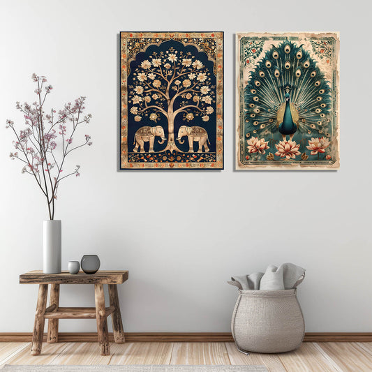 Traditional Indian Folk Art Kalamkari Art Canvas Prints For Home Decor Wall Decor