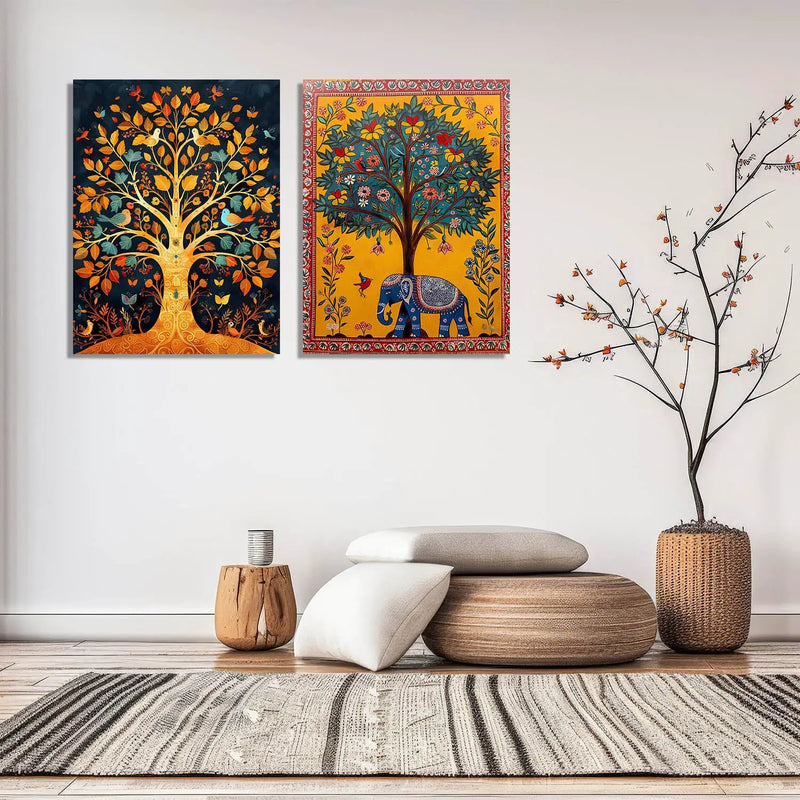 Traditional Indian Folk Art Kalamkari Art Canvas Prints For Home Decor Wall Decor