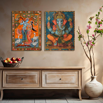 Traditional Indian Tanjore Art Canvas Prints For Home Decor Wall Decor