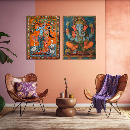 Traditional Indian Tanjore Art Canvas Prints For Home Decor Wall Decor