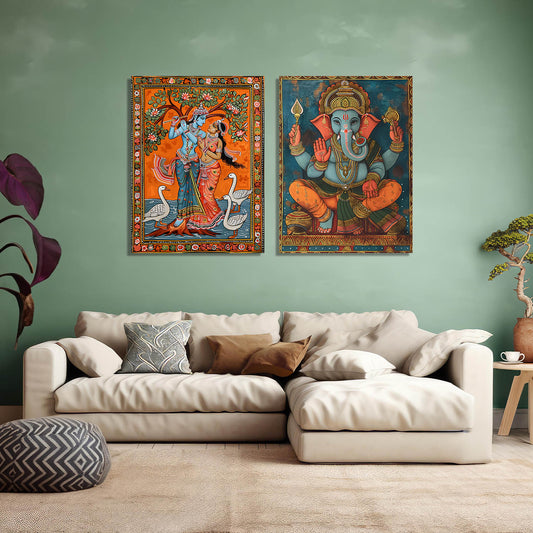 Traditional Indian Tanjore Art Canvas Prints For Home Decor Wall Decor