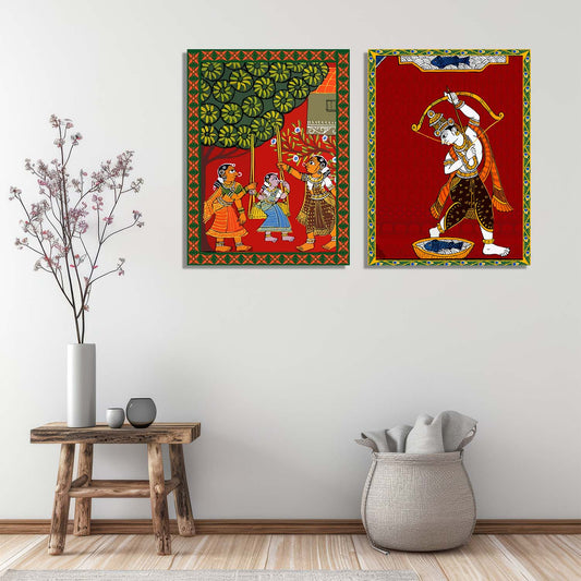 Traditional Inidan Folk Art - Cheriyal Scroll Art Canvas Painting For Home Decor Wall Decor