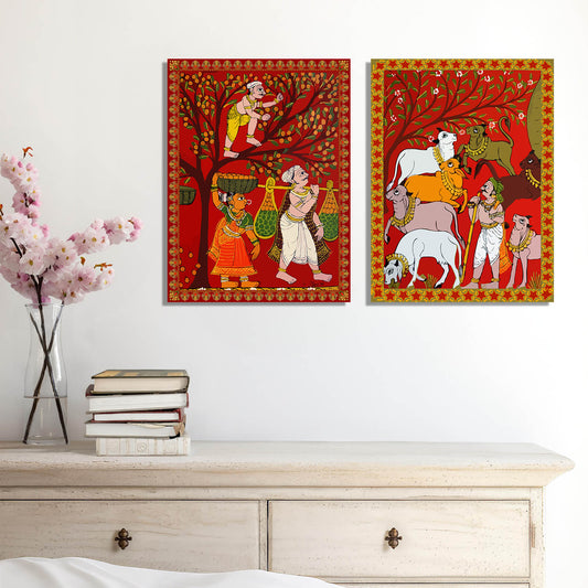 Traditional Inidan Folk Art - Cheriyal Scroll Art Canvas Painting For Home Decor Wall Decor