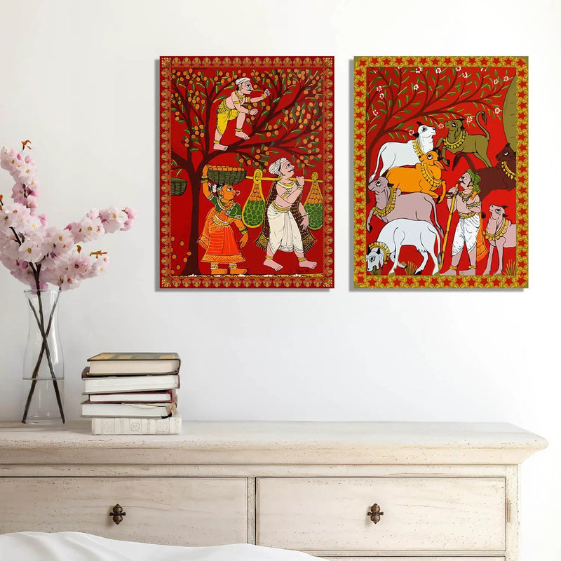 Traditional Inidan Folk Art - Cheriyal Scroll Art Canvas Painting For Home Decor Wall Decor