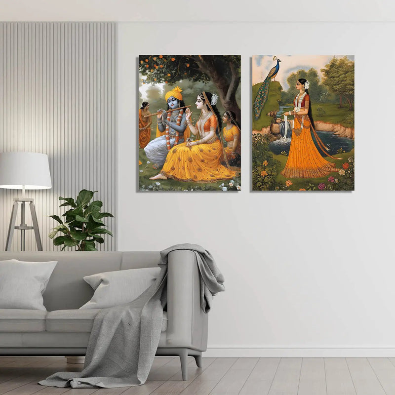 Folk Art Kangra Painting Art Canvas Prints For Home Decor Wall Decor