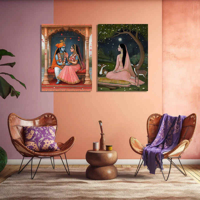 Folk Art Kangra Painting Art Canvas Prints For Home Decor Wall Decor