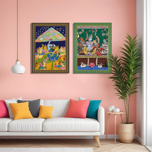 Traditional Indian Folk Phad Art Canvas Prints For Home Decor Wall Decor