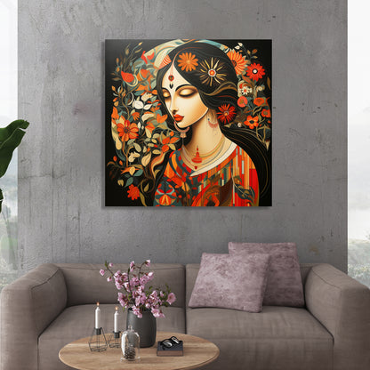 Beautiful Indian Woman Art Canvas Print for Living Room Bedroom Home and Office Wall Decor