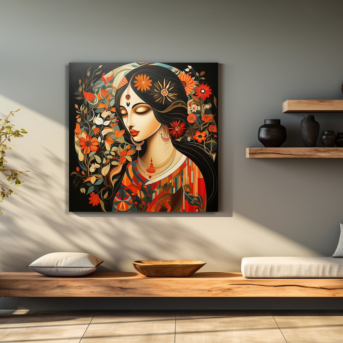 Beautiful Indian Woman Art Canvas Print for Living Room Bedroom Home and Office Wall Decor